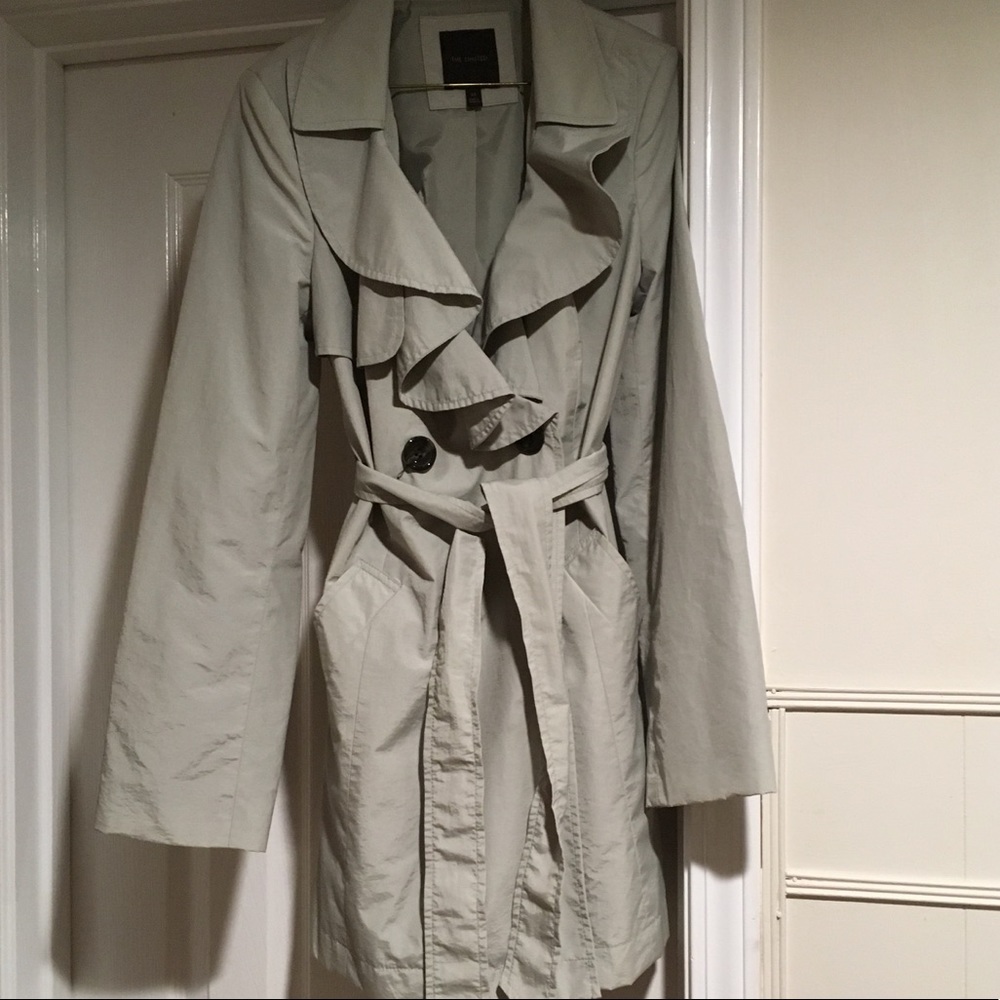 Grey ruffled trench coat